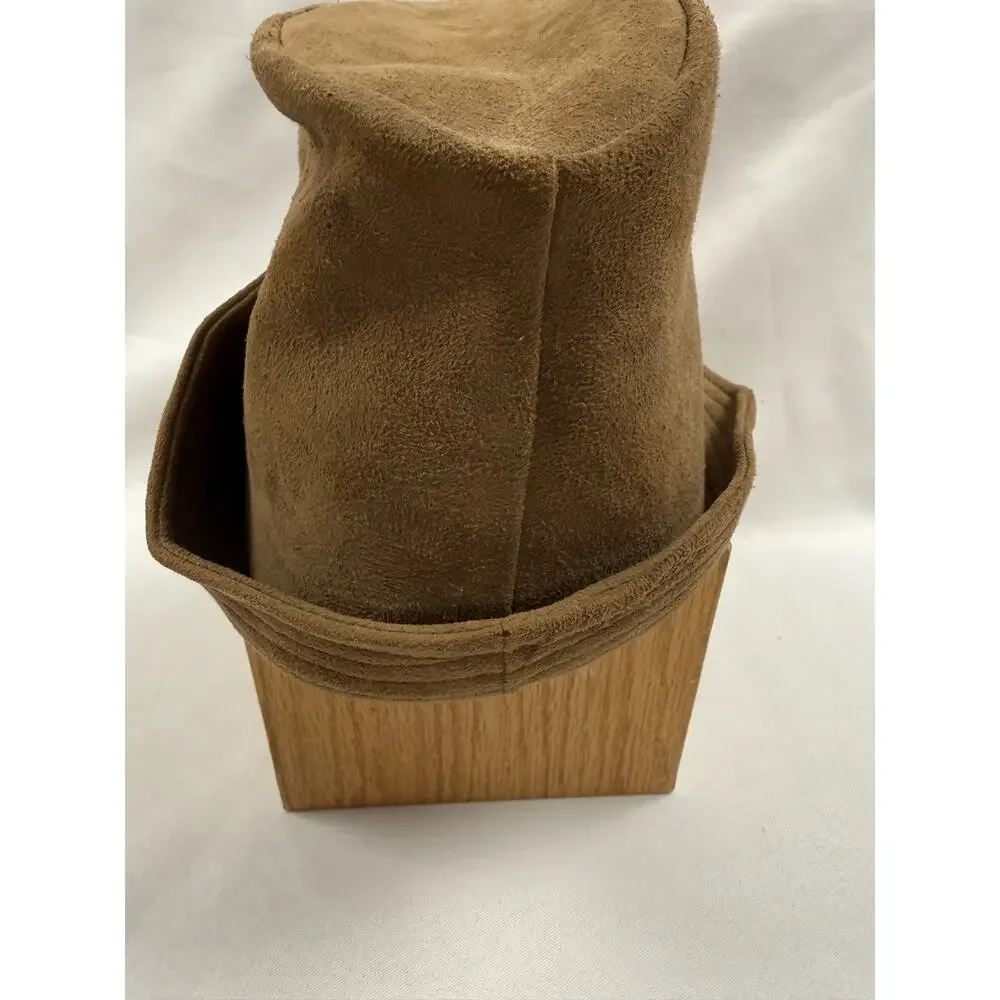 Vintage 90s Tan Suede Look Bucket Cloche Hat Minimalist Boho City Chic Medium - Picture 4 of 6